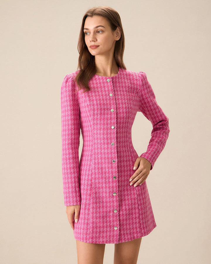 SALE | Chic Women's Pink Single-Breasted Tweed Miniskirt - Perfect for Style and Elegance