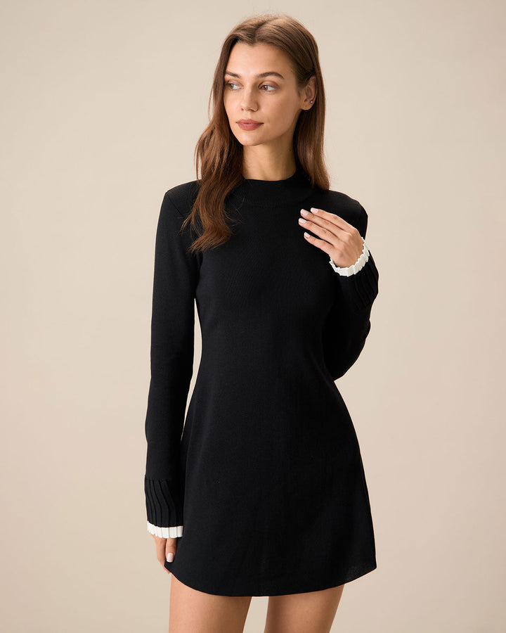 SALE | Short sweater dress with long sleeves and contrasting details for a trendy look