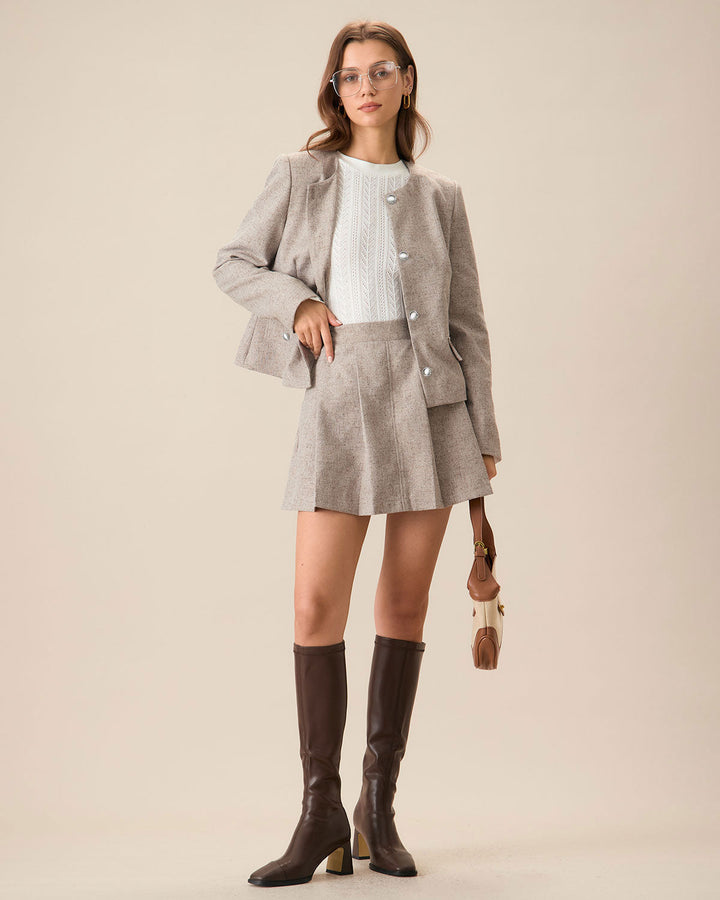 SALE | Mini skirt with pockets and pleats in khaki color