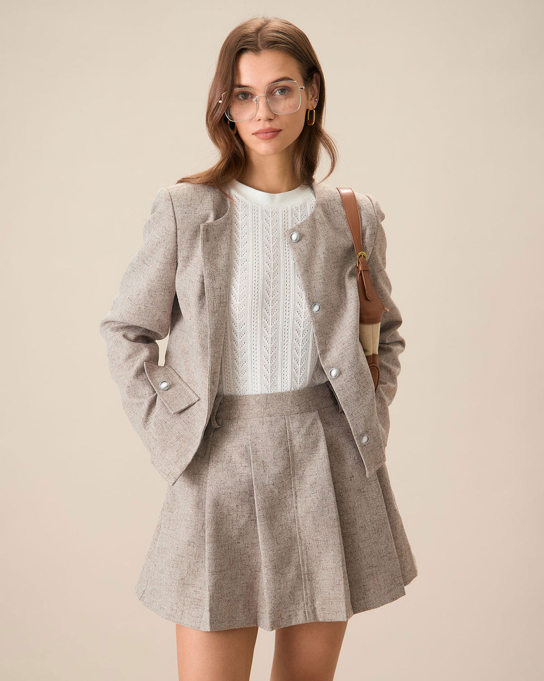 SALE | Mini skirt with pockets and pleats in khaki color