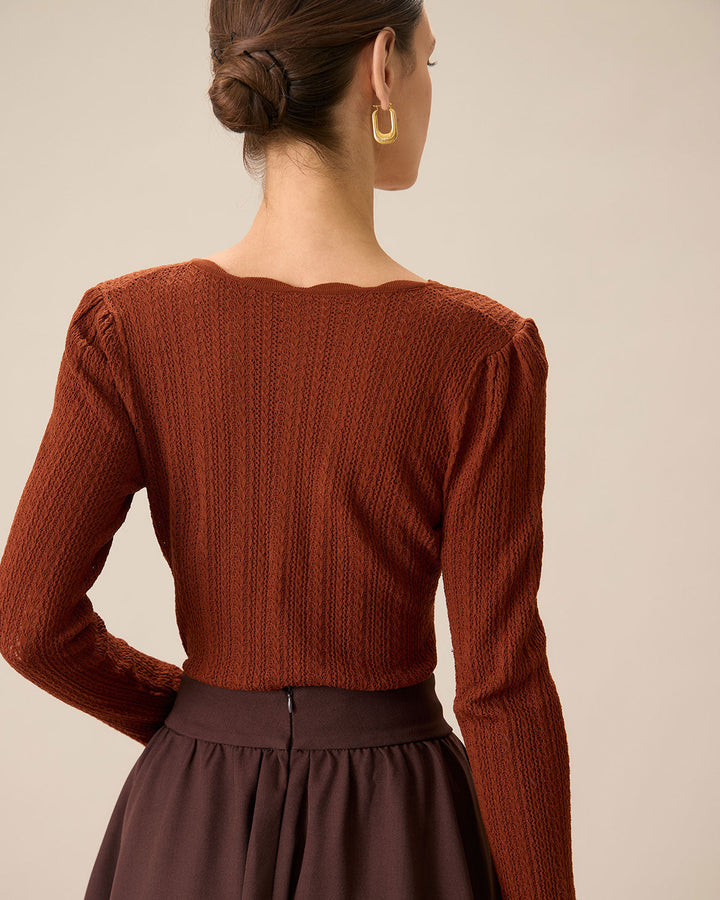 SALE | Women’s round neck sweater, slim elegant brown sweater