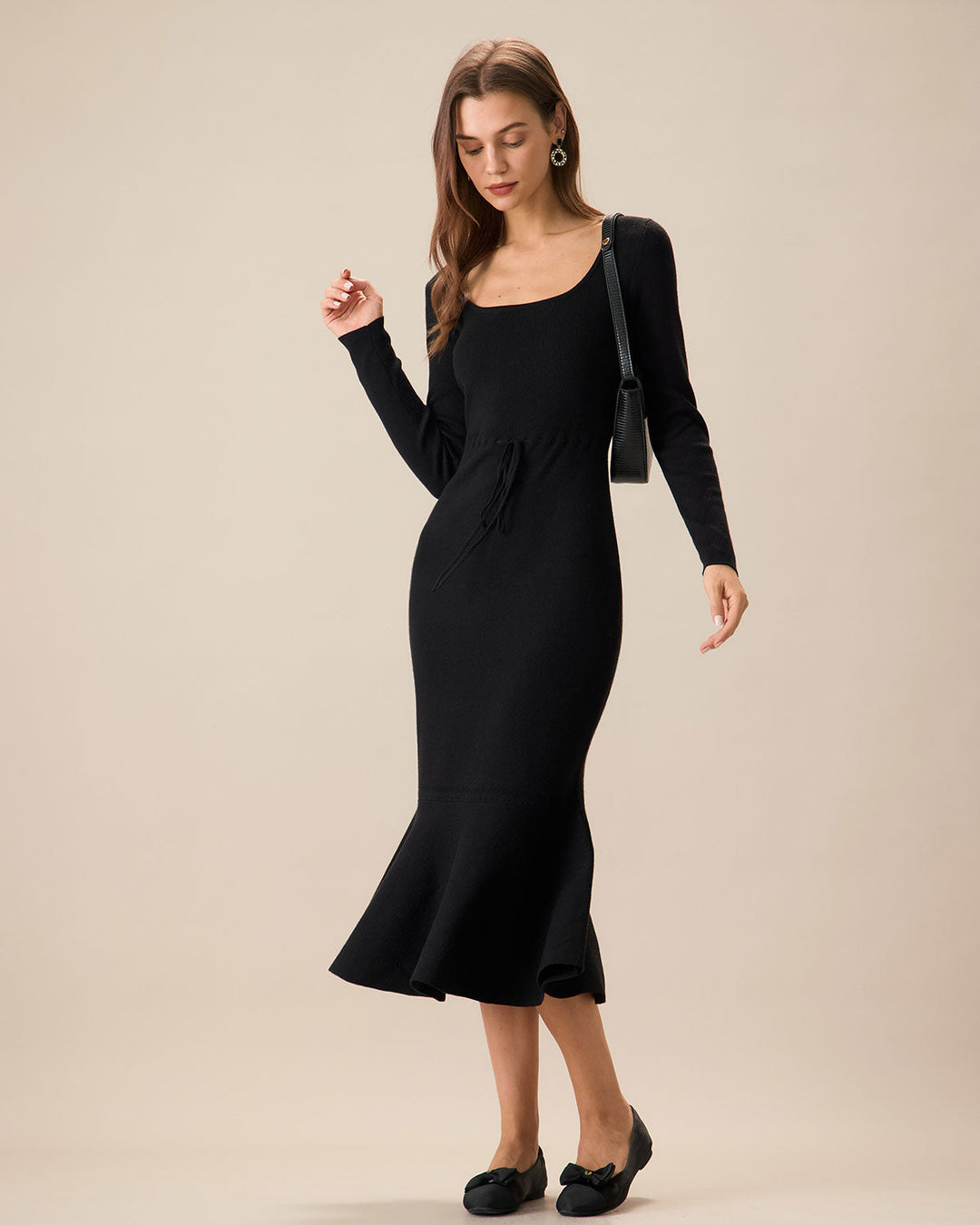 SALE | Elegant Women's Black Square Neck Mermaid Maxi Dress