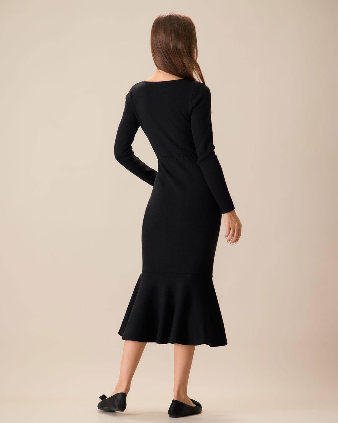 SALE | Elegant Women's Black Square Neck Mermaid Maxi Dress