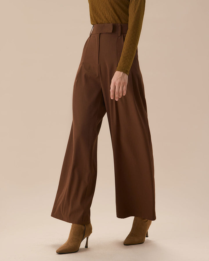 SALE | High Waist Straight Pants with Pockets in Soft Brown Fabric