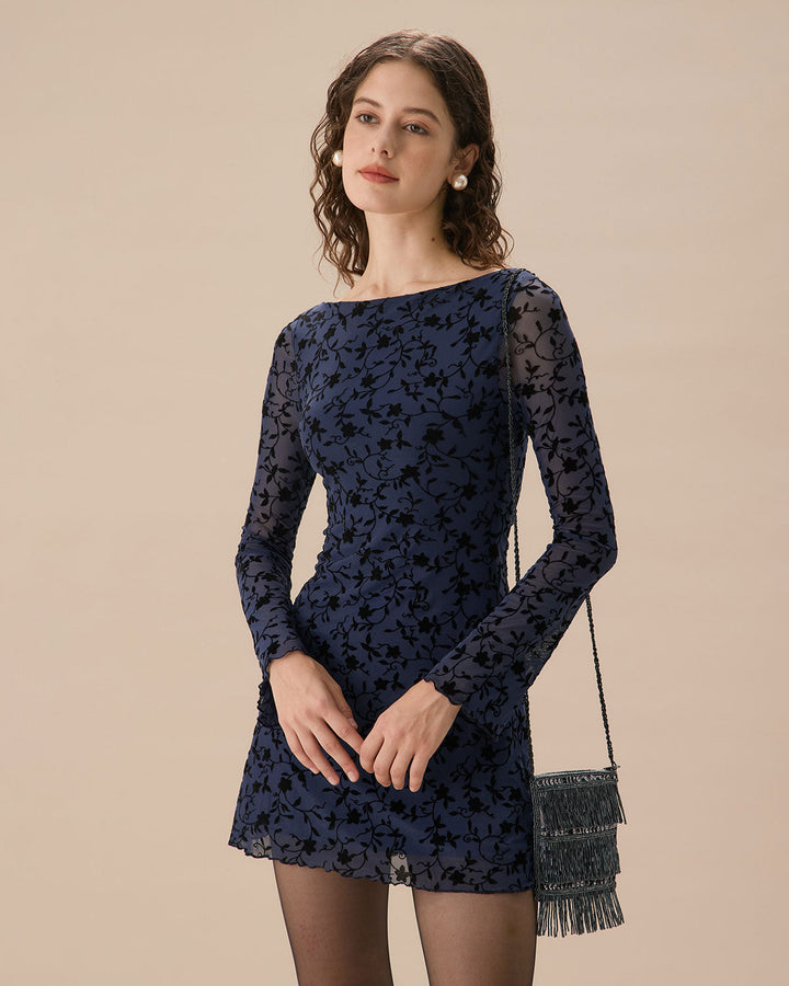 SALE | Elegant Blue Long Transparent Mini Dress for Women
