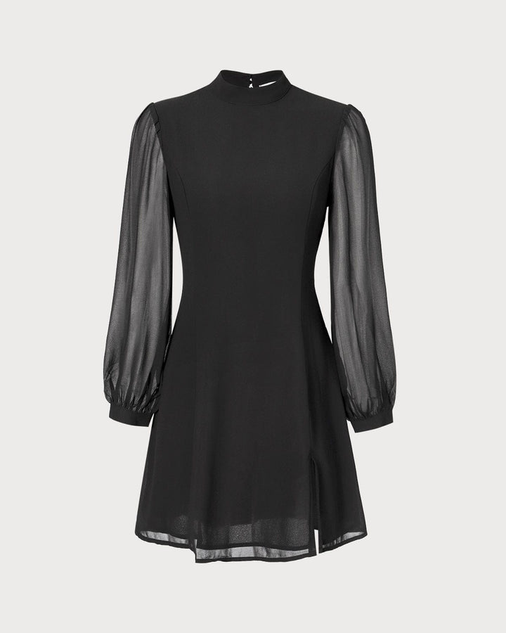 SALE | Mini Transparent Dress with Turtleneck in Black with Elegant Opening