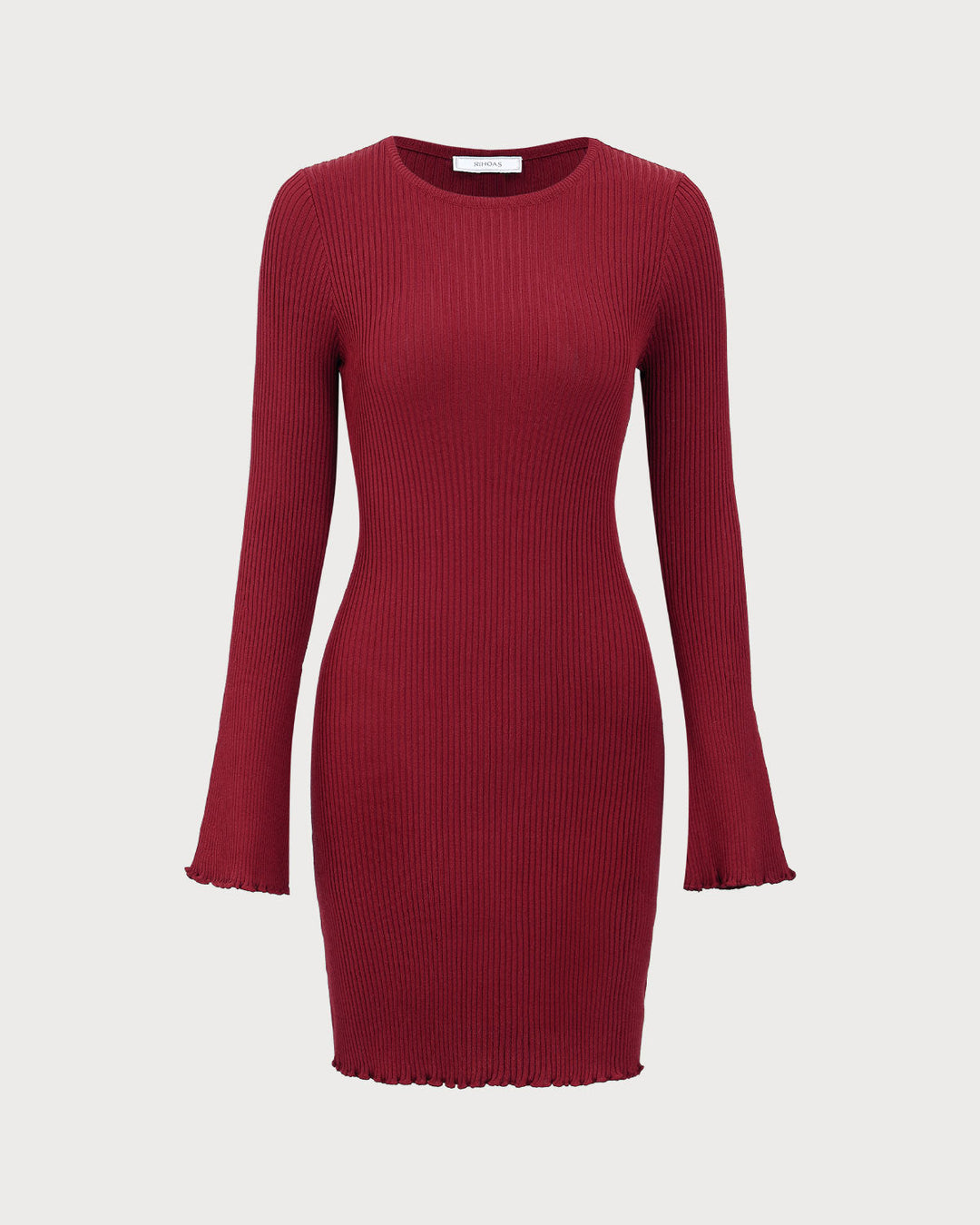 SALE | Women's Red Knit Bodycon Dress with Bell Sleeves