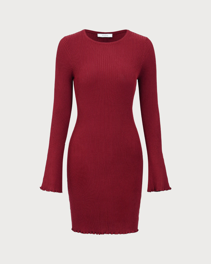 SALE | Women's Red Knit Bodycon Dress with Bell Sleeves