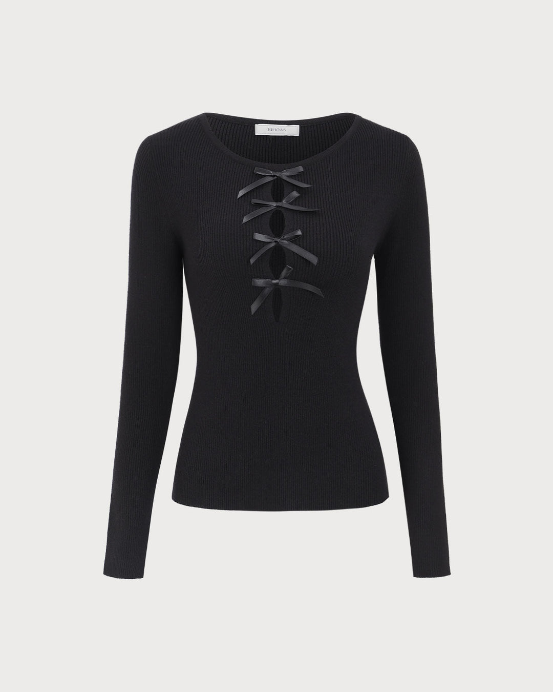 SALE | Dark navy blue top with a boat neckline, bow in front, and knitted texture