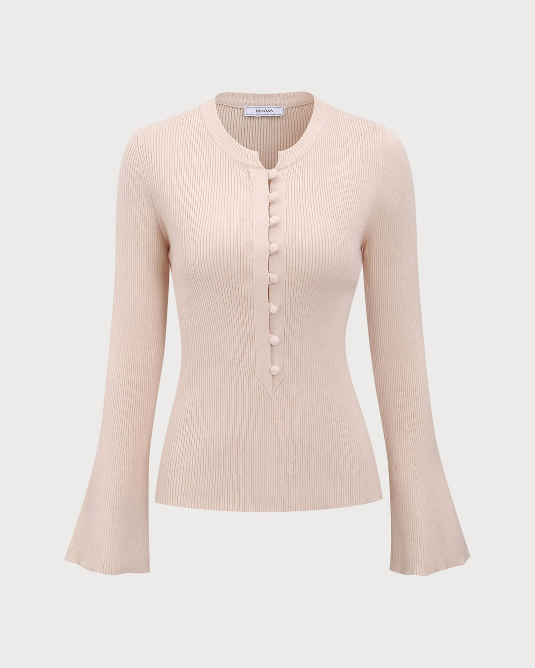 SALE | Elegant apricot finish round knit T-shirt with button detailing