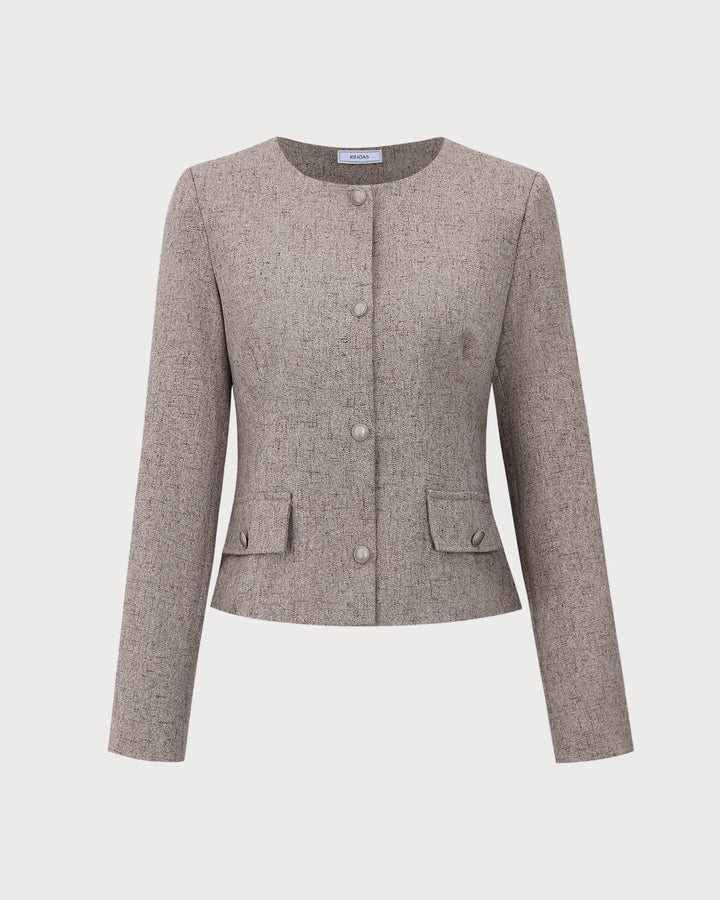 SALE | Elegant khaki jacket with round collar and single buttonhole
