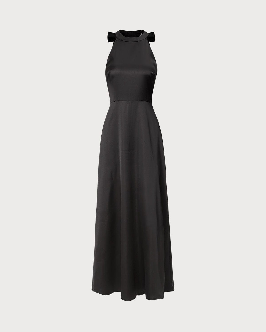 SALE | Elegant Black Halter Maxi Dress with Bowknot and Cutout Details