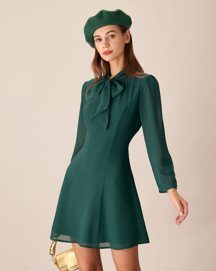SALE | Short Transparent Dress with Green Bow Tie