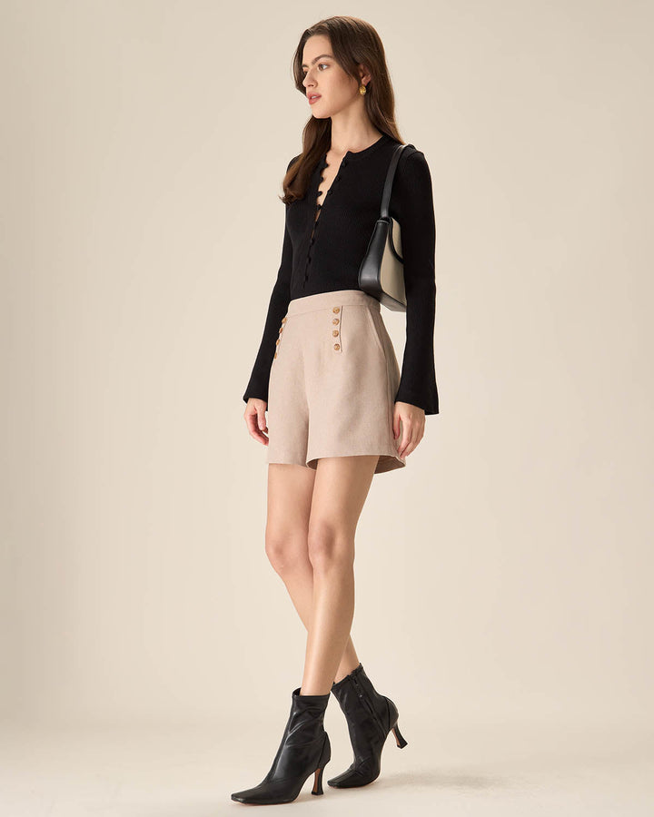 SALE | Classic Black Round Neck Button Knit Top