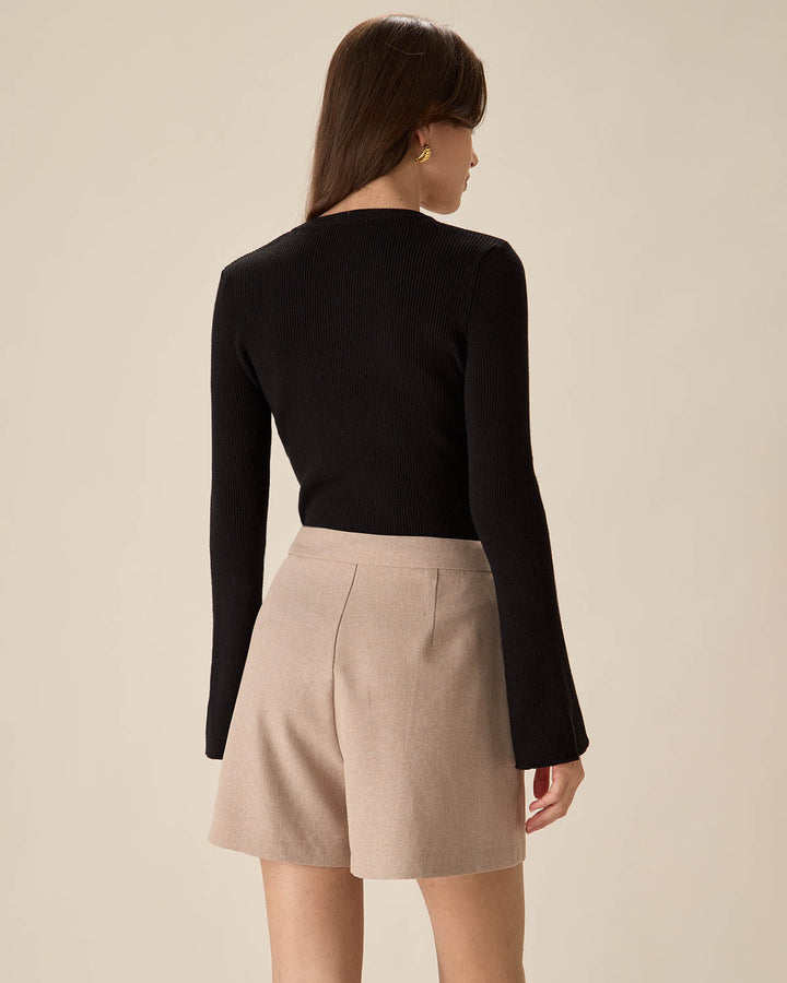 SALE | Classic Black Round Neck Button Knit Top