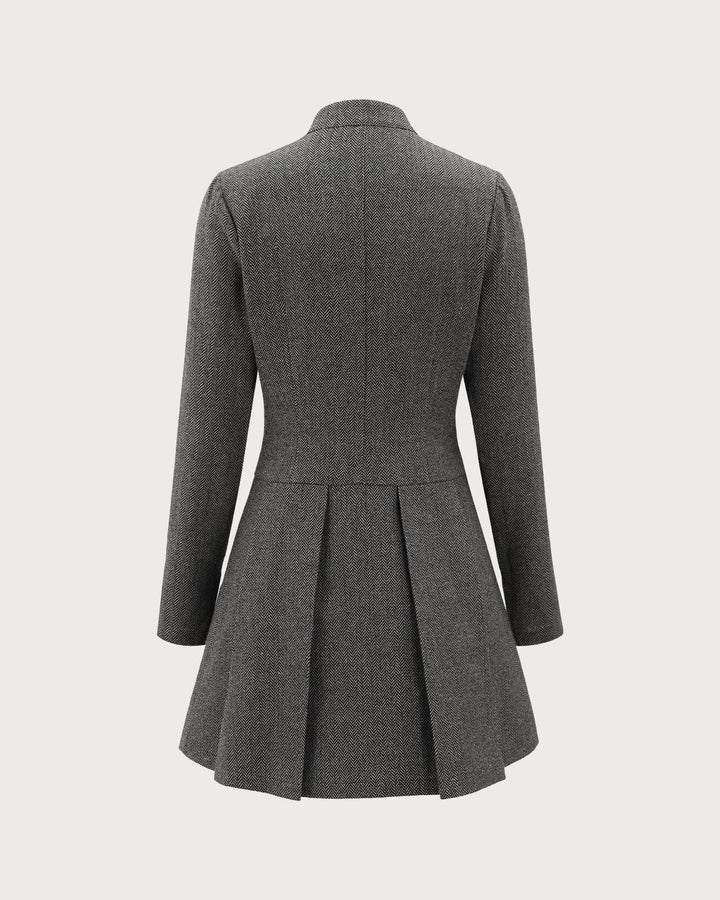 SALE | Elegant Gray Buttoned Pleated Mini Dress