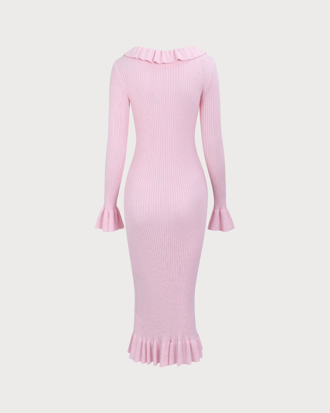 SALE | Elegant Women's Pink U-Neck Ruffle Bodycon Sweater Dress for a Chic Look