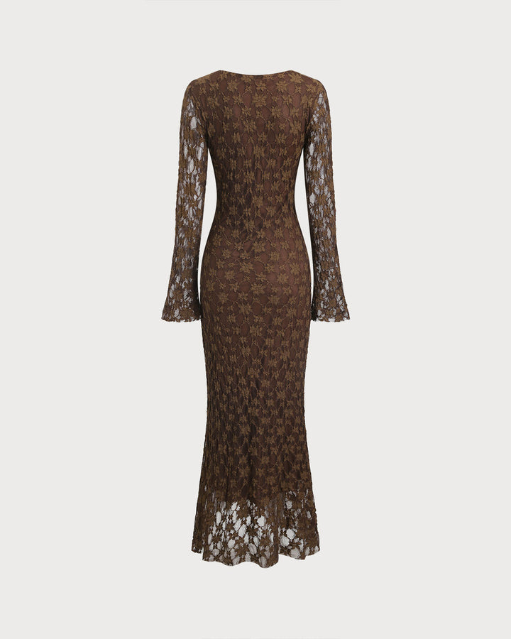 SALE | Brown Floral Bell Sleeve Maxi Dress