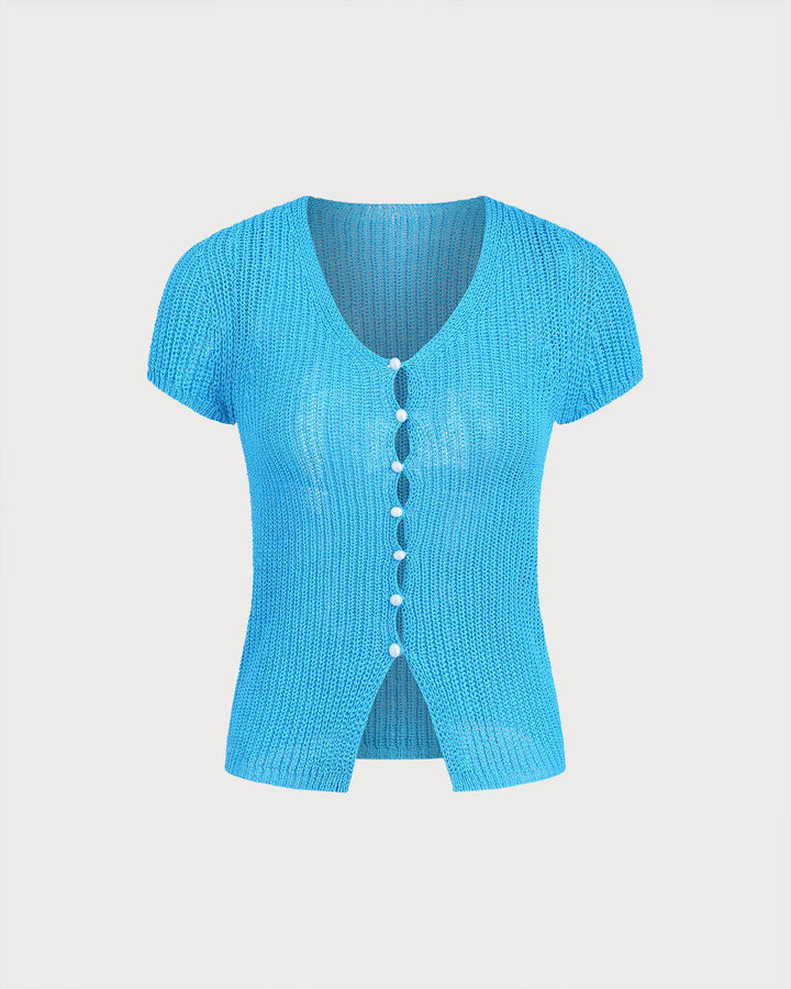 SALE | Blue V Neck Knit Cardigan