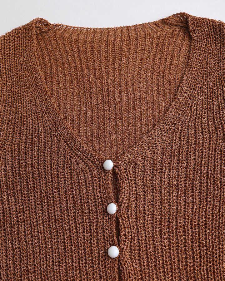 SALE | Brown V Neck Knit Cardigan