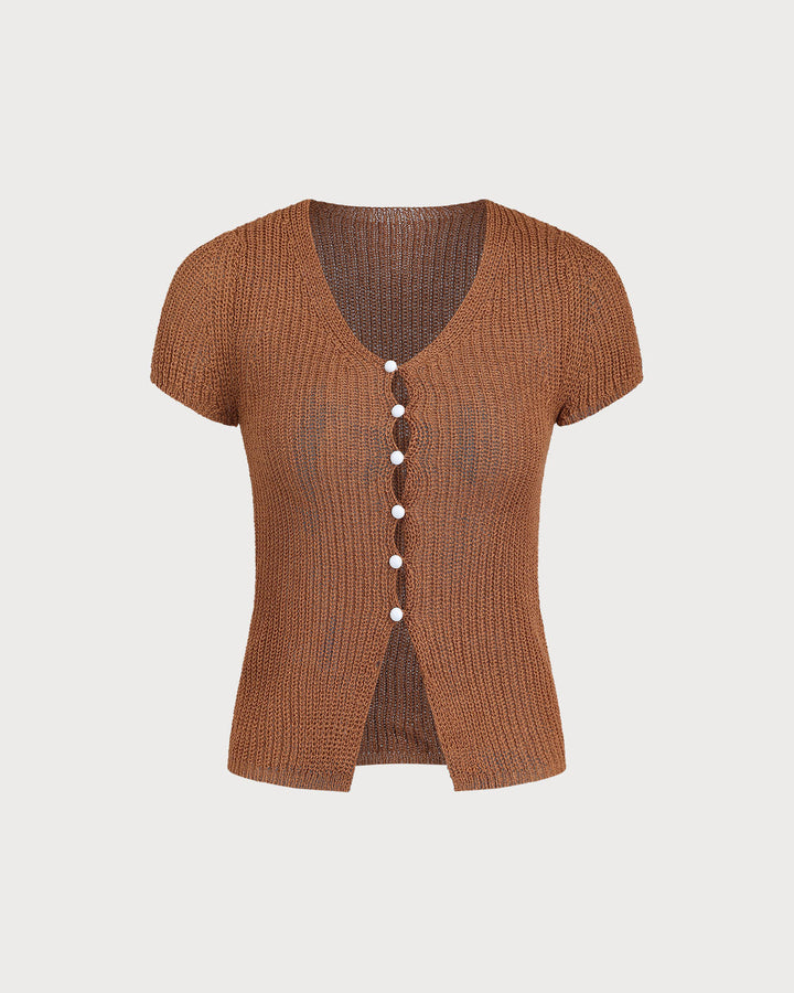 SALE | Brown V Neck Knit Cardigan