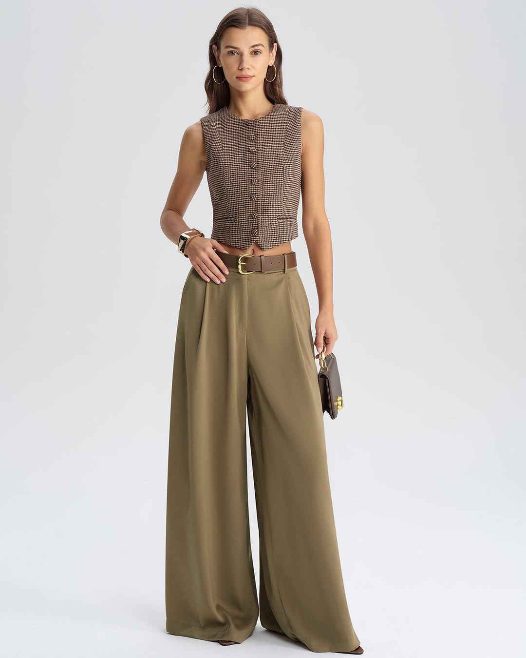 SALE | Khaki Natural Waisted Wide Leg Casual Pants