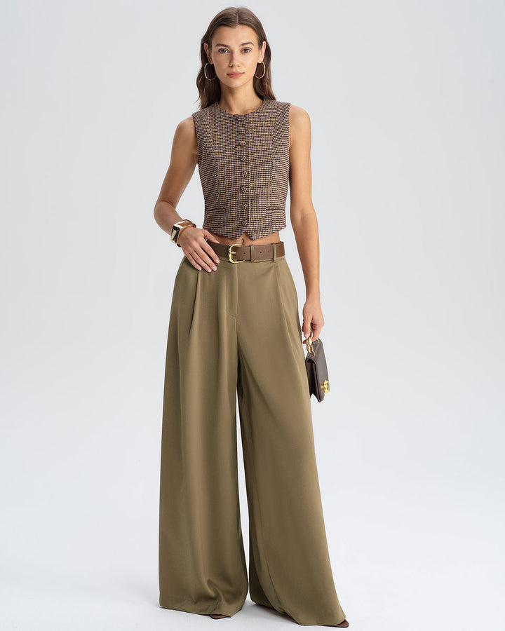 SALE | Khaki Natural Waisted Wide Leg Casual Pants