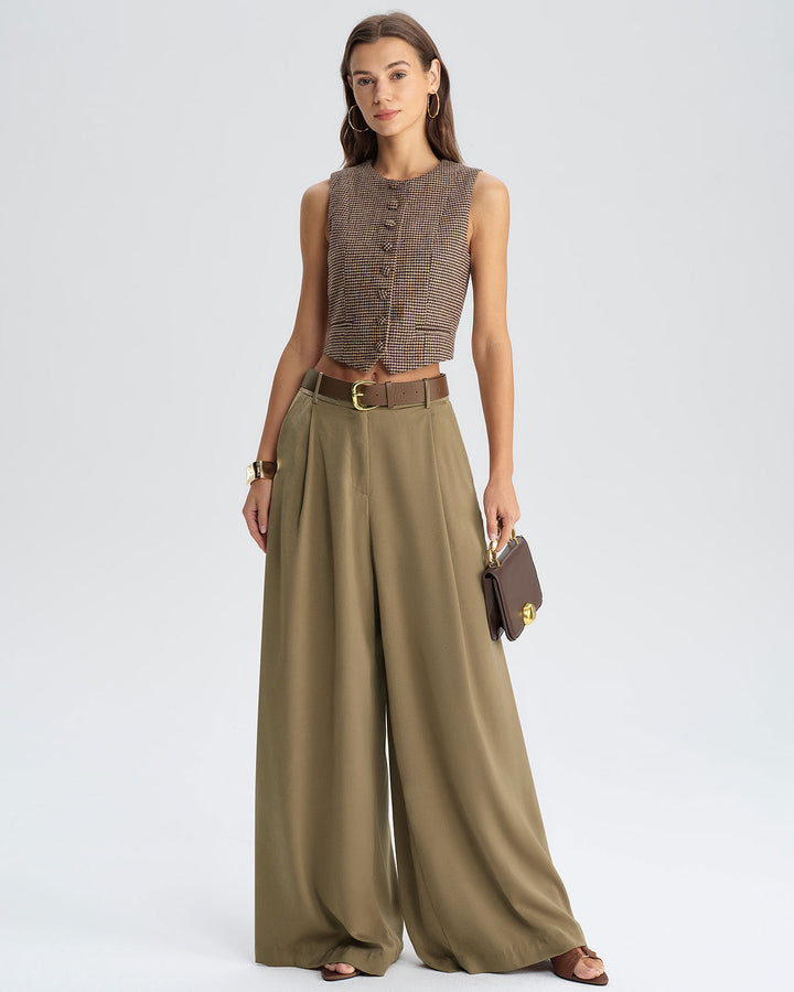 SALE | Khaki Natural Waisted Wide Leg Casual Pants
