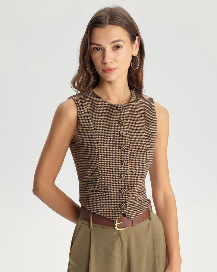 SALE | Khaki Plaid Single Breasted Vest