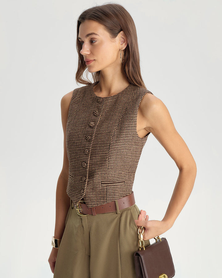 SALE | Khaki Plaid Single Breasted Vest
