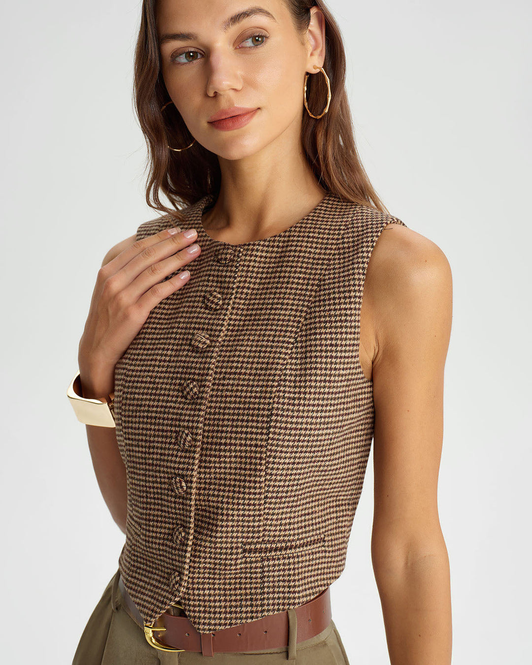 SALE | Khaki Plaid Single Breasted Vest