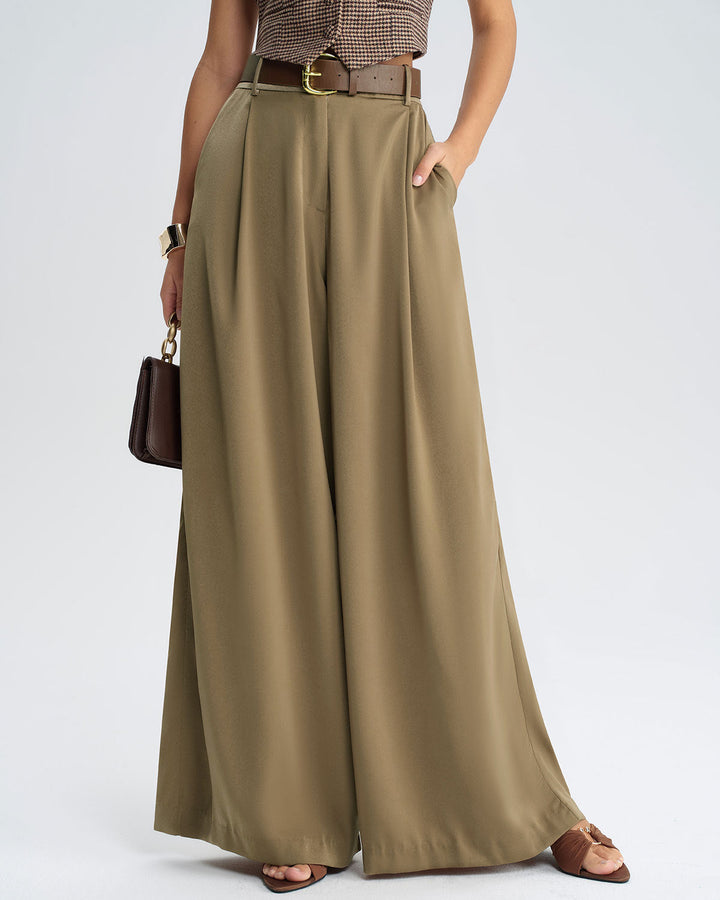 SALE | Khaki Natural Waisted Wide Leg Casual Pants