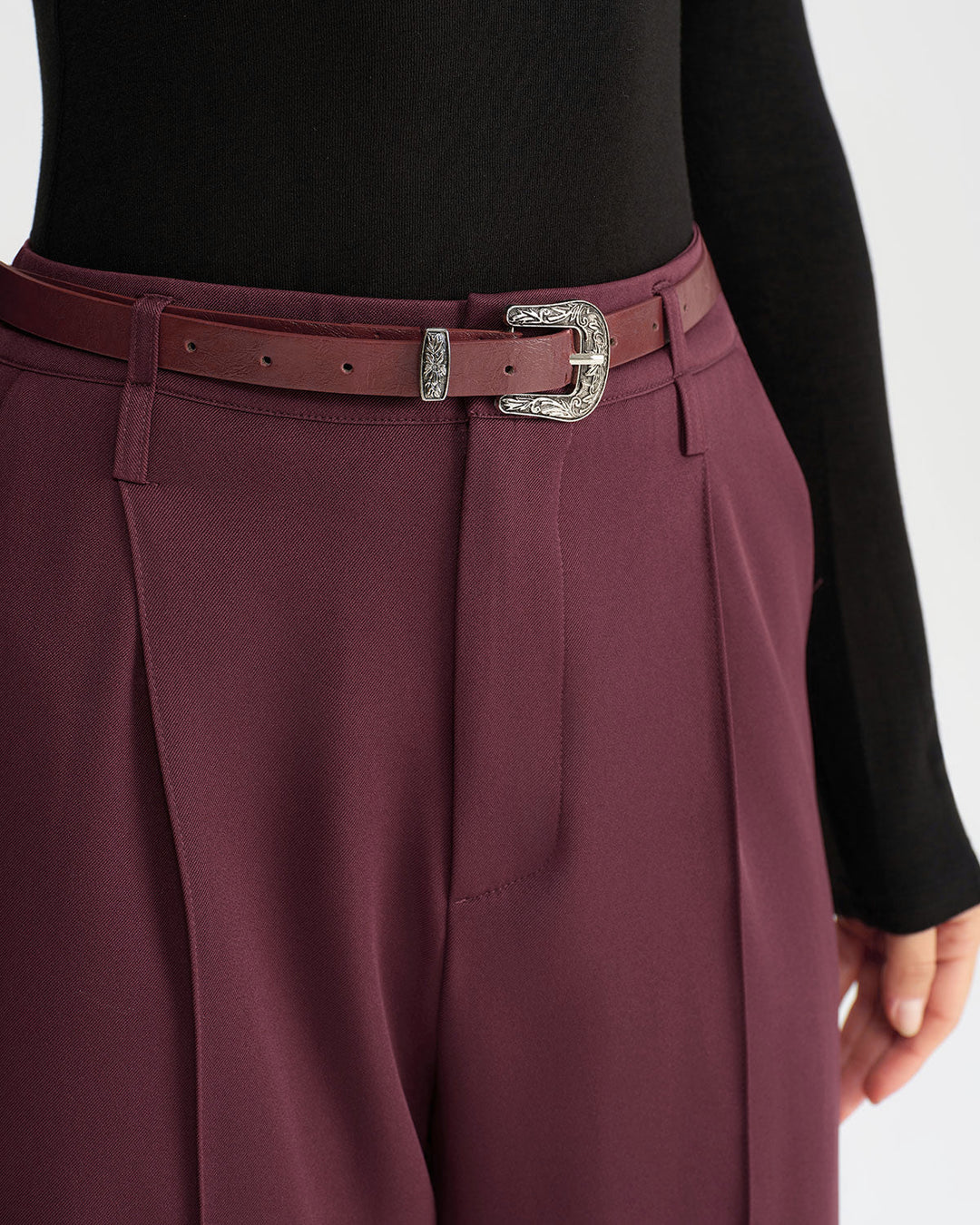 SALE | Wine Red Natural Waisted Casual Pants
