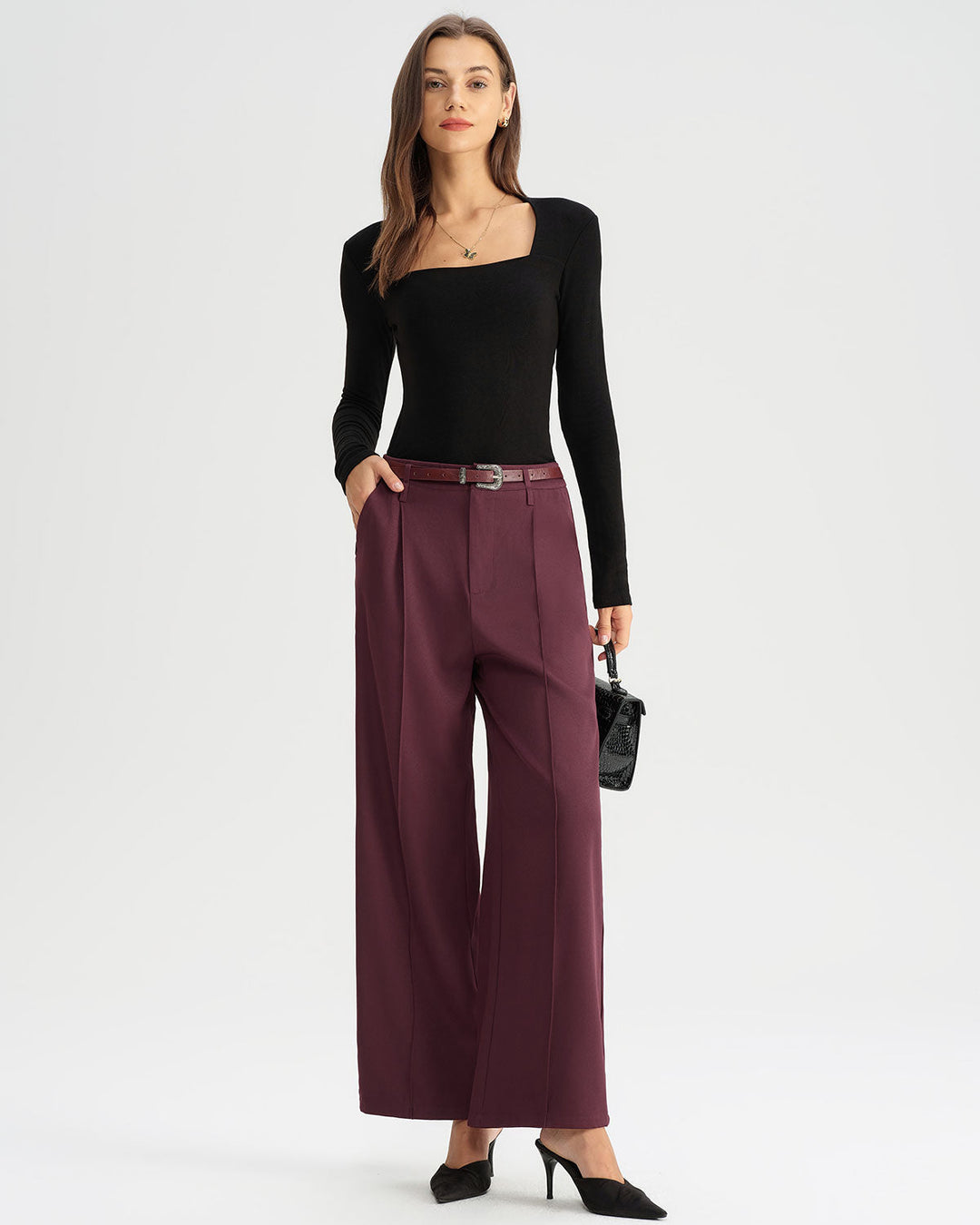 SALE | Wine Red Natural Waisted Casual Pants