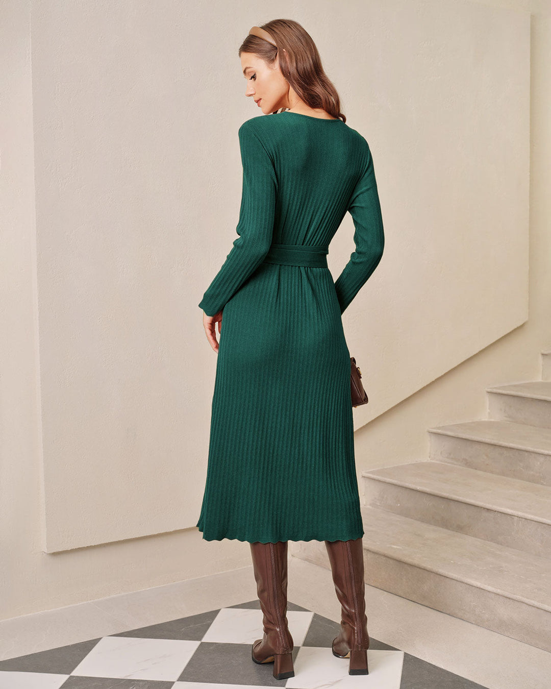 SALE | Green A-line Wrap Sweater Dress