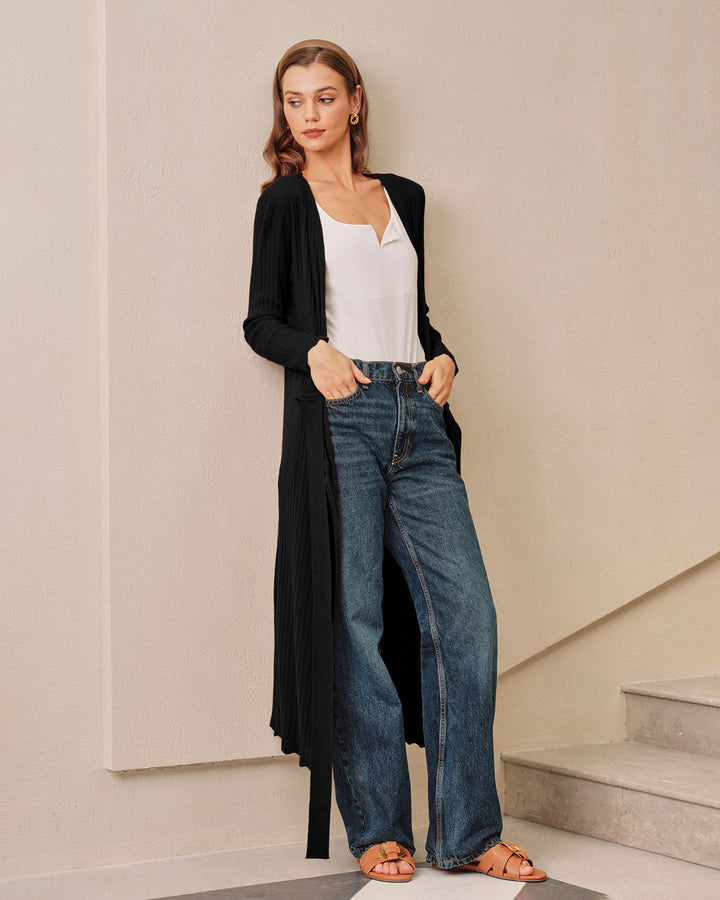 SALE | Black V Neck Wrap Knit Midi Dress