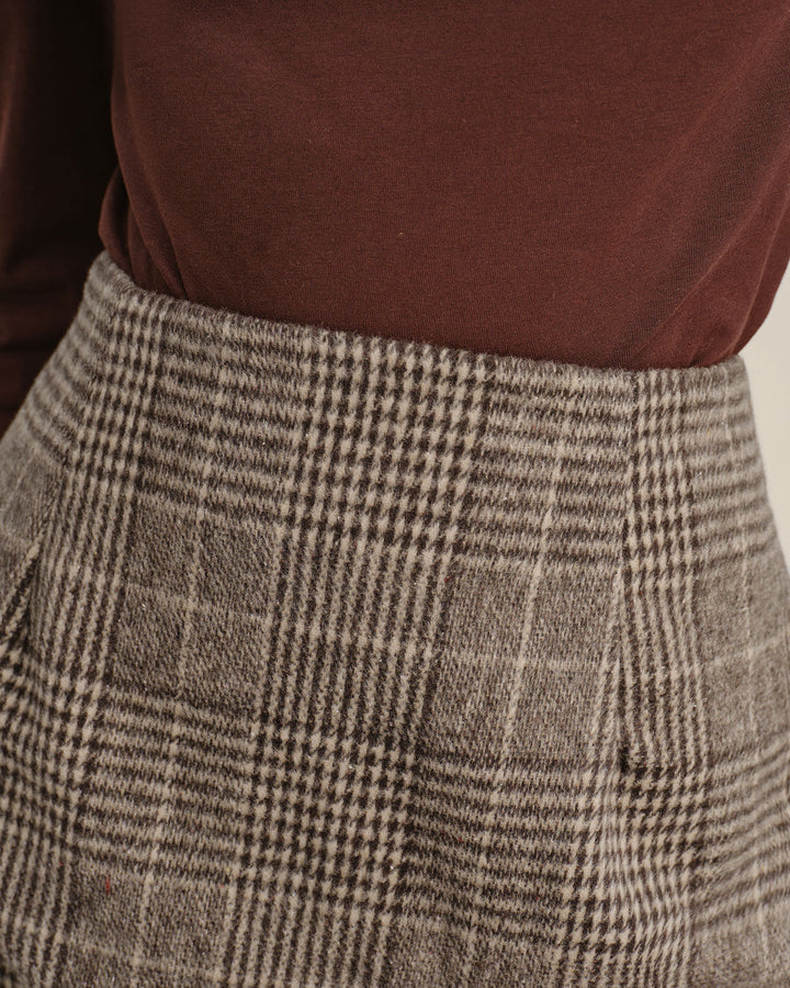 SALE | Brown Plaid Straight Mini Skirt