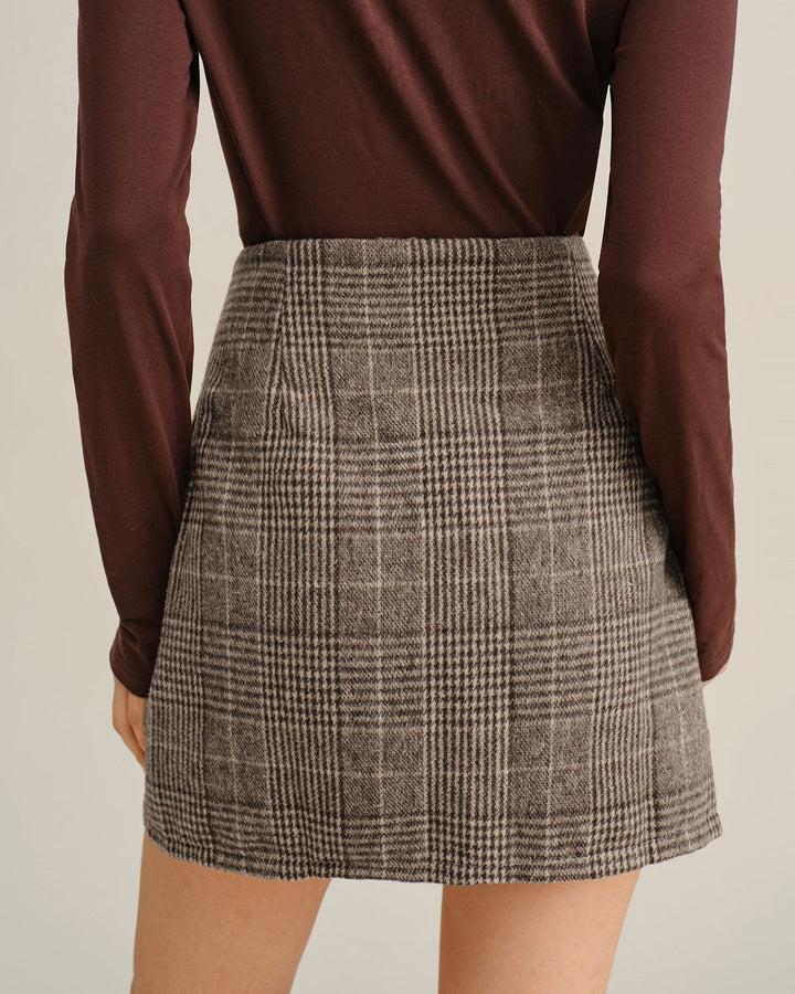 SALE | Brown Plaid Straight Mini Skirt