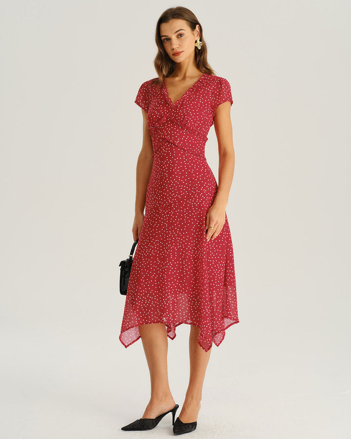 SALE | Red Polka Dot Cap Sleeve Midi Dress
