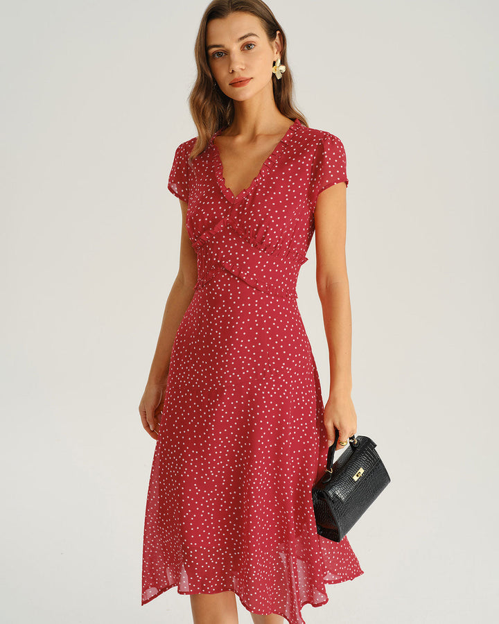 SALE | Red Polka Dot Cap Sleeve Midi Dress