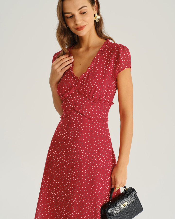 SALE | Red Polka Dot Cap Sleeve Midi Dress