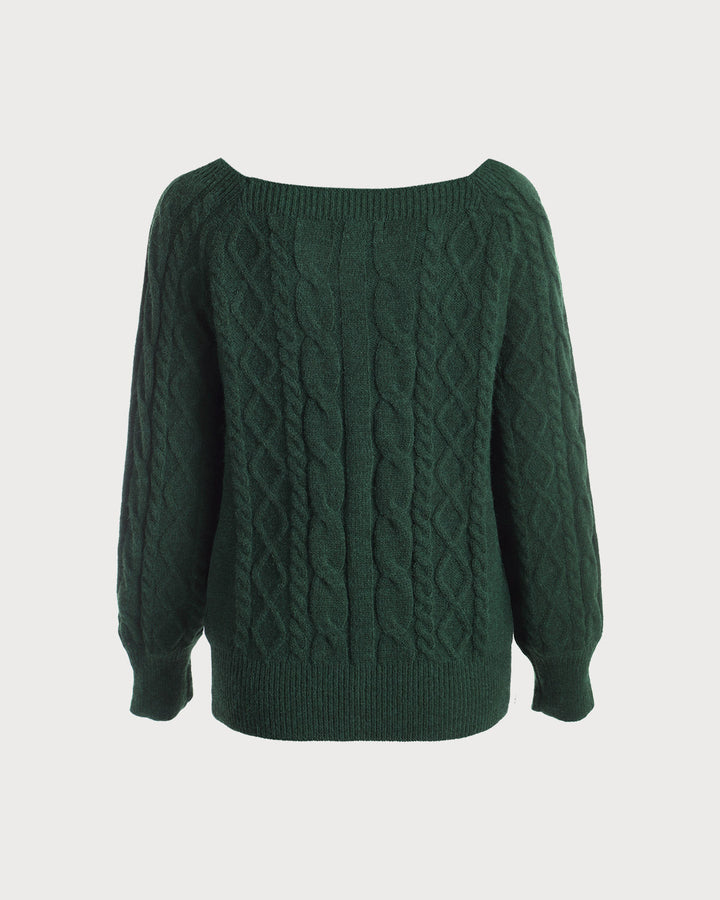 SALE | Green twisted knit round neck sweatshirt - Romantic elegance and comfort guaranteed