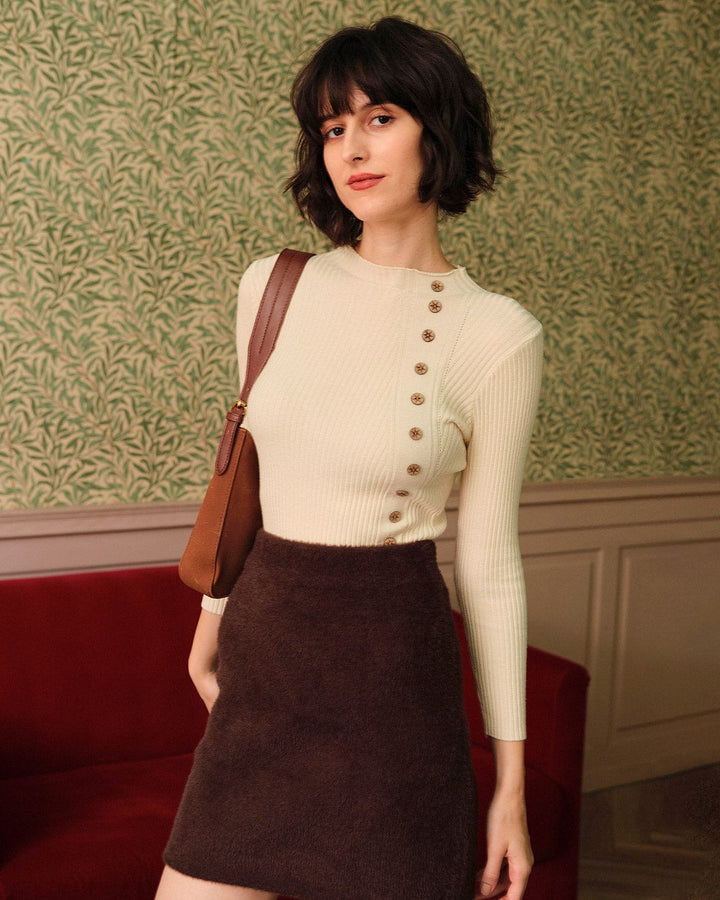 SALE | Chic Beige Mock Neck Ribbed Knit Top for a Casual and Stylish Look