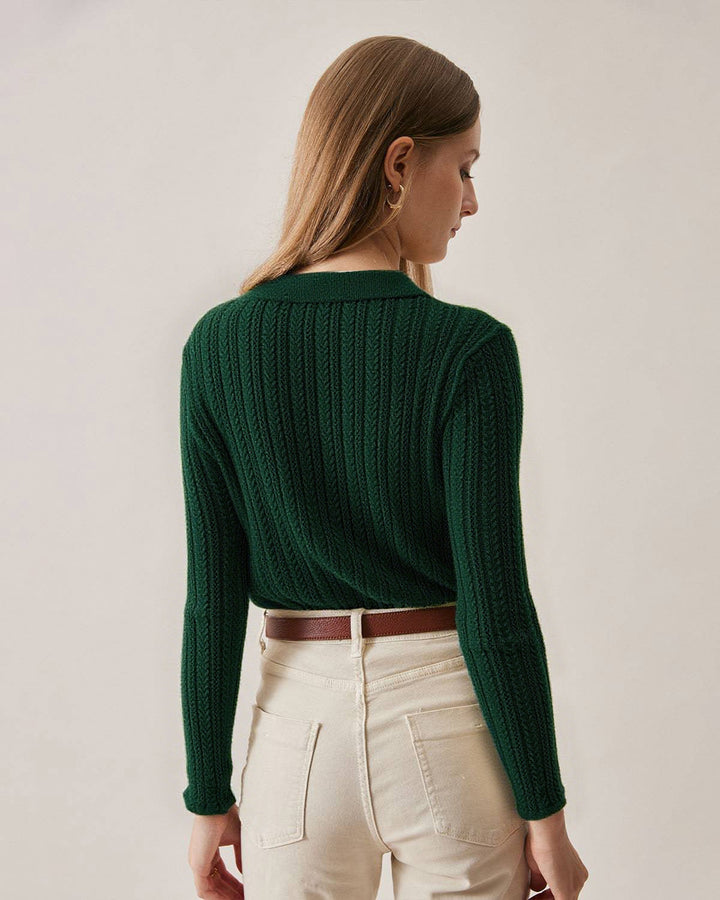 SALE | Green Ribbed Knit Slim Cardigan
