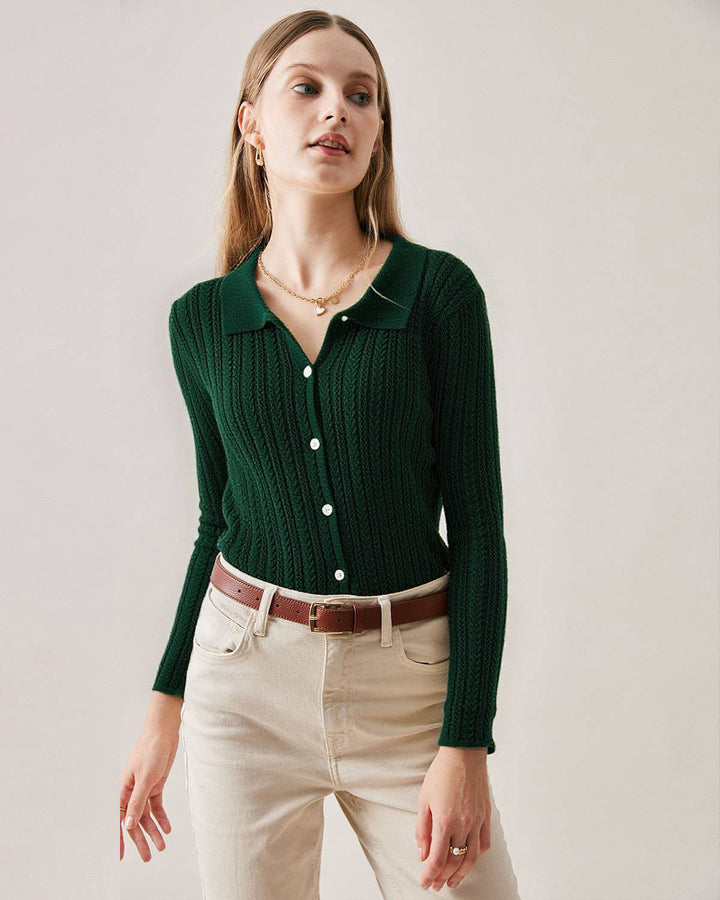 SALE | Green Ribbed Knit Slim Cardigan