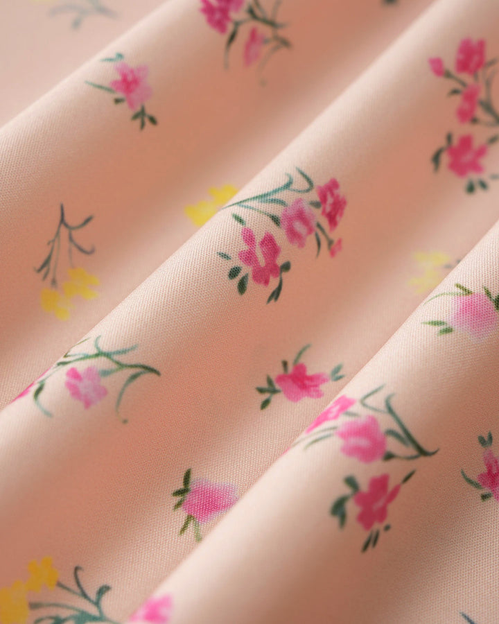 SALE | Pink Floral Square Neck Puffed Sleeve Midi Dress