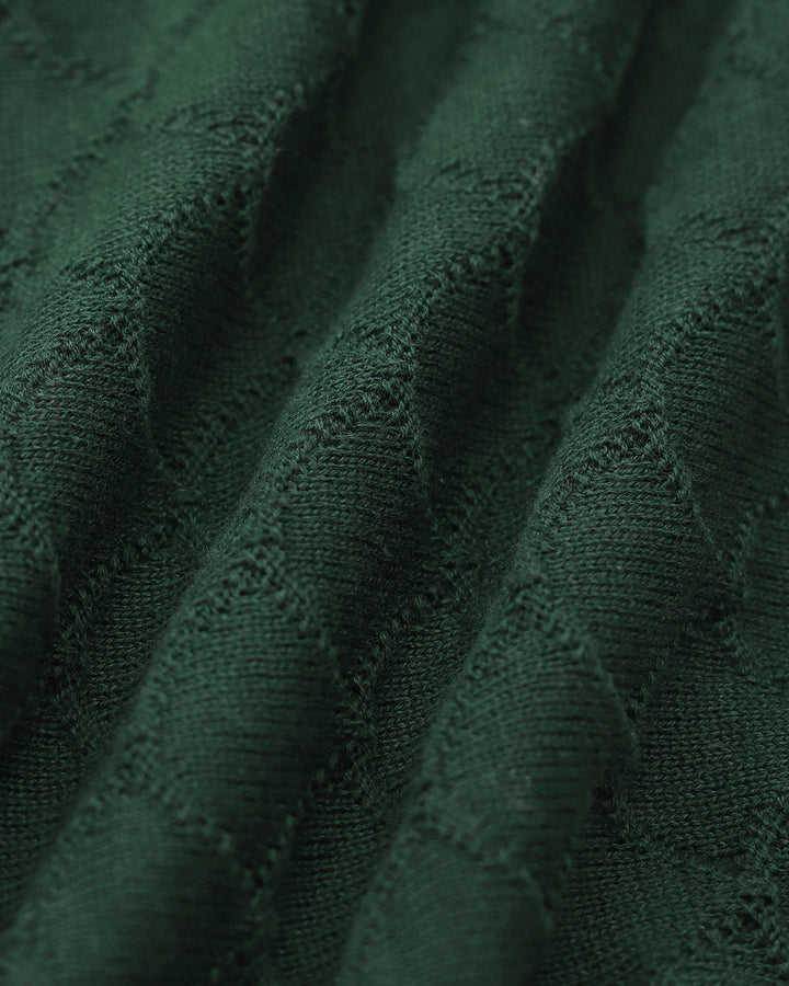 SALE | Stylish Dark Green Ribbed Knit Top with Elegant Lapel Design