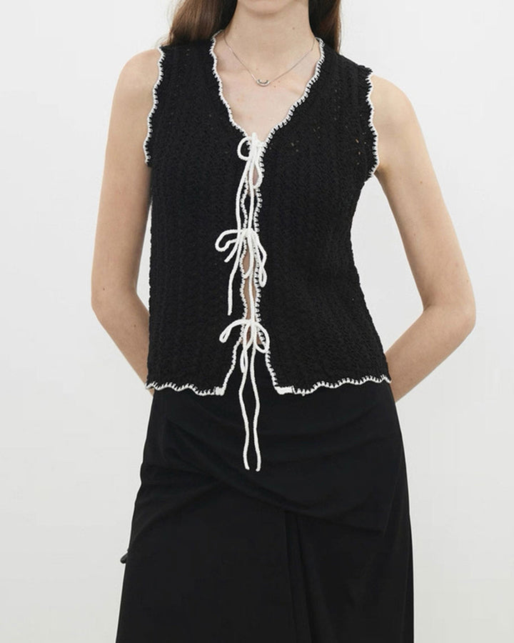 SALE | Black Contrast V Neck Knit Vest