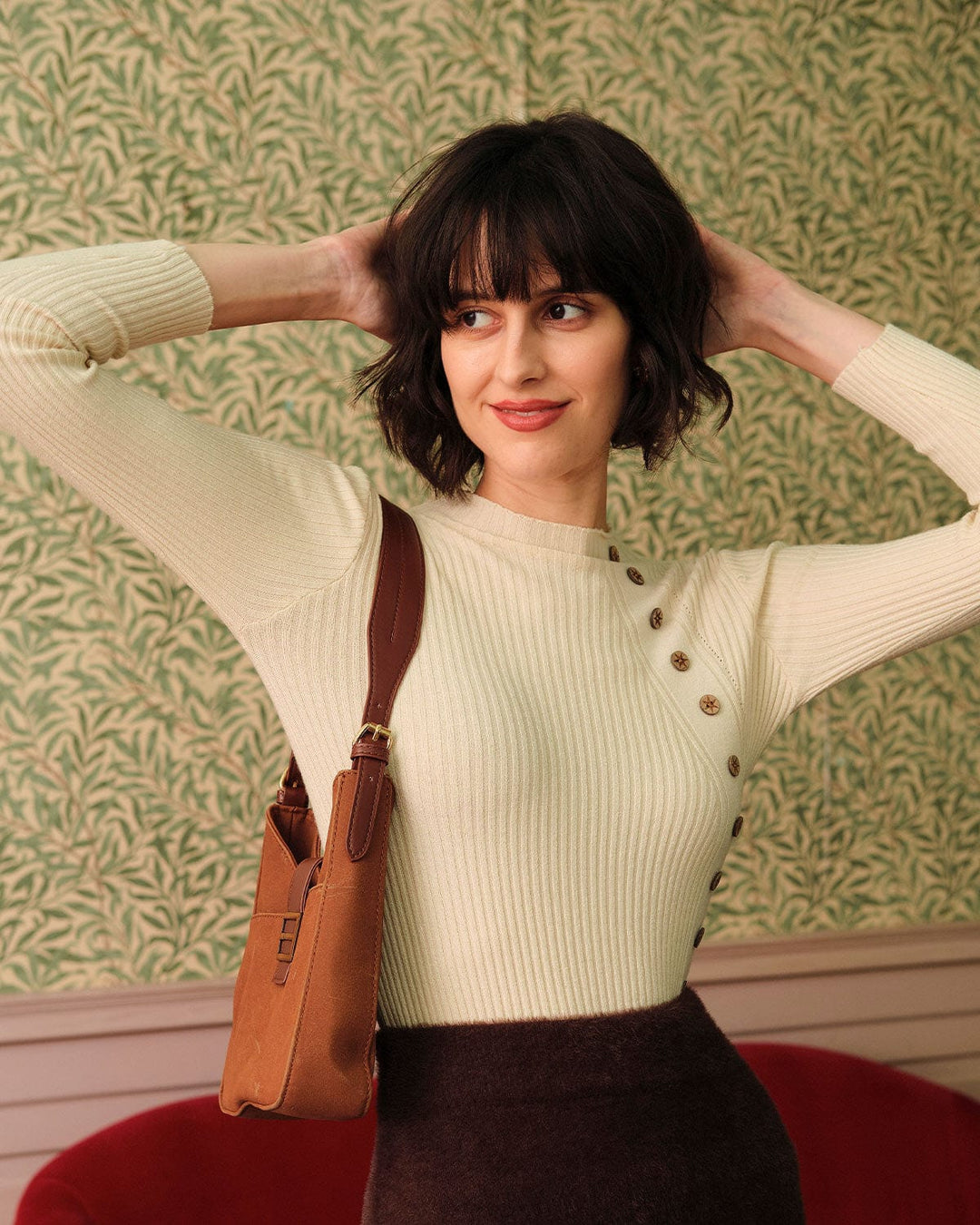 SALE | Chic Beige Mock Neck Ribbed Knit Top for a Casual and Stylish Look