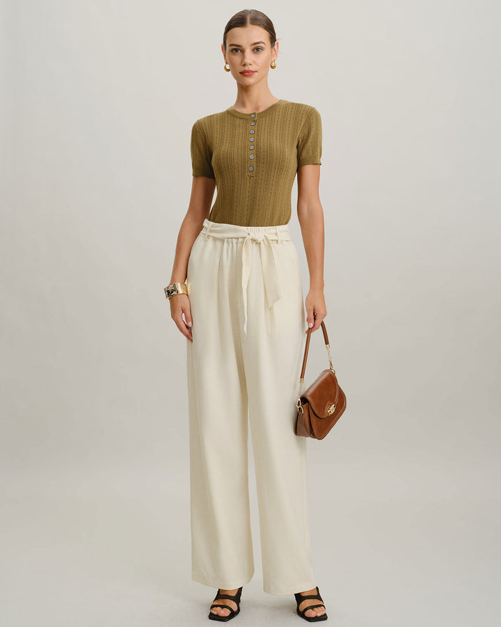 SALE | High Waist Beige Pants with Belt and Straight Cut